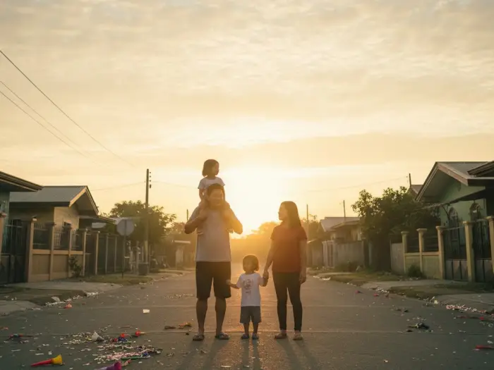 filipino new year morning family sunrise Filipino family watching the sunrise on New Year’s Day after celebrating all night.