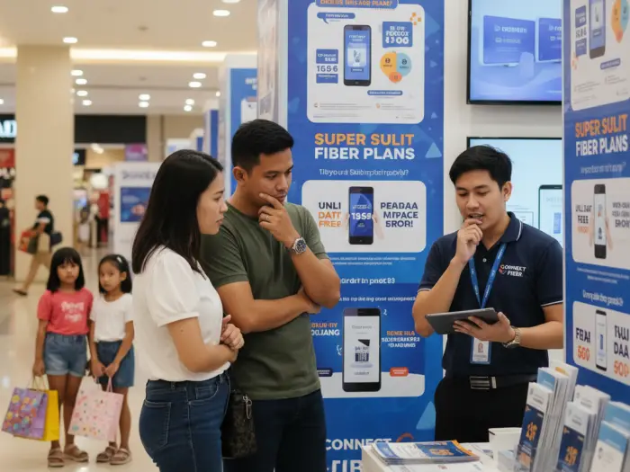 internet promos bundled deals philippines 2025 Filipino couple checking internet providers' promos and bundled deals in the Philippines 2025.