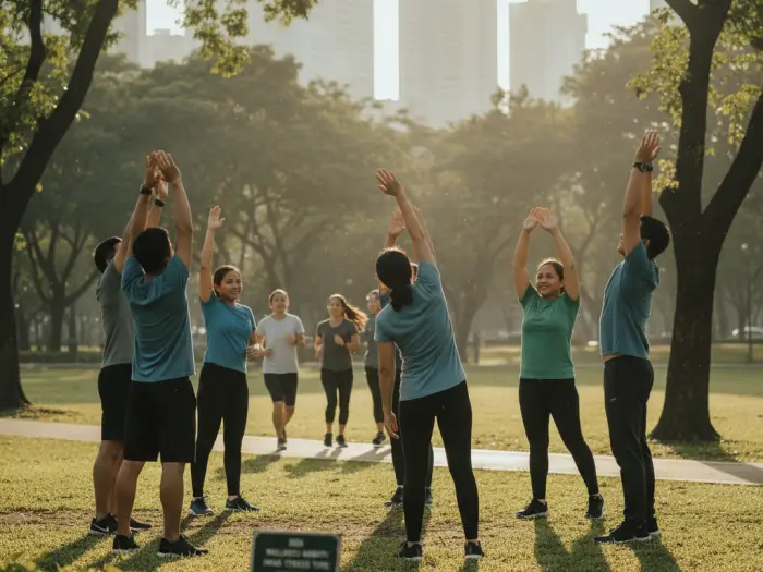 iwas stress tips philippines Filipinos practicing everyday iwas stress tips through exercise in the park.