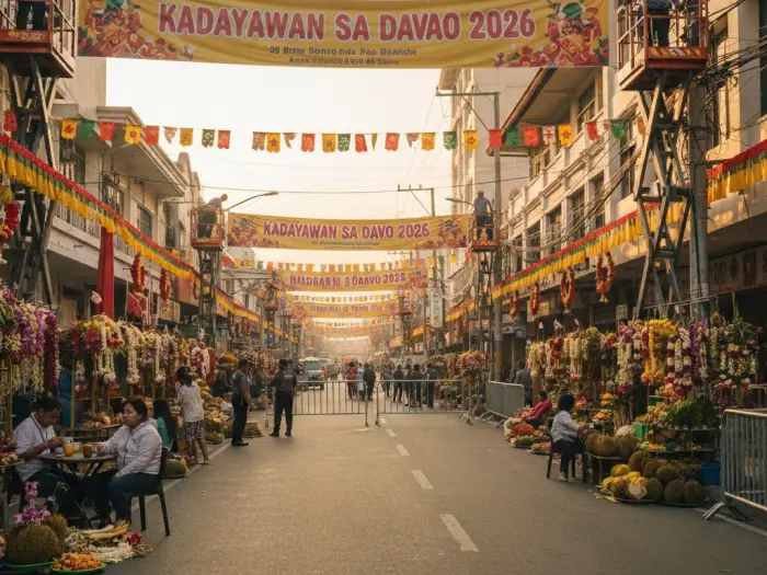 kadayawan 2026 schedule preparations davao Davao City streets decorated with Kadayawan 2026 banners and buntings before the festival starts.