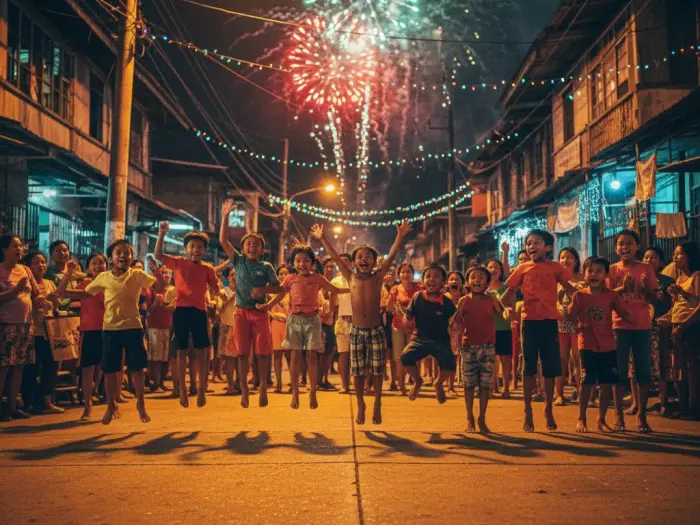 midnight jump filipino new year tradition Filipino children jumping at midnight on New Year’s Eve to grow taller.