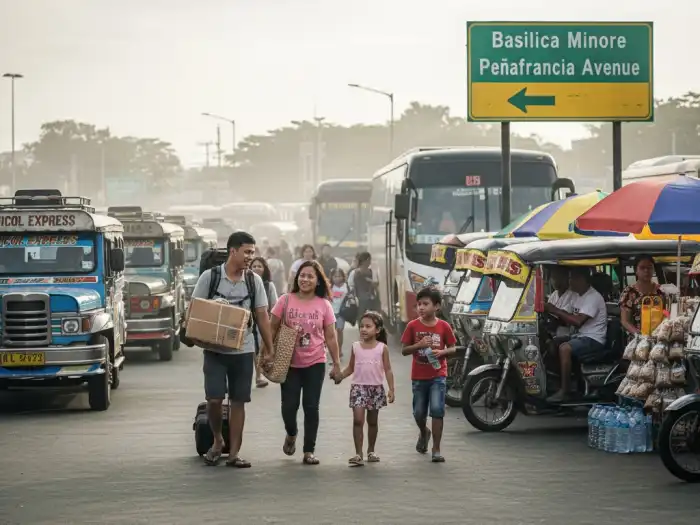 naga city terminal travel to pena francia Travelers arriving at Naga City terminal for the Peñafrancia Festival.