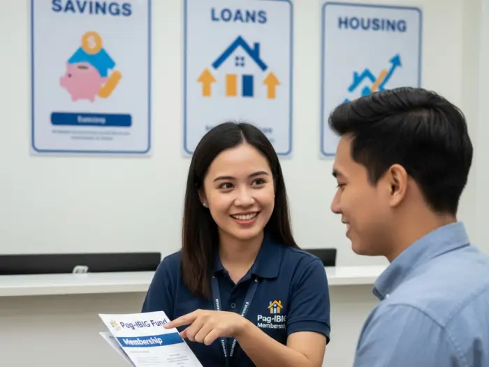 pagibig membership guide office Filipino Pag-IBIG Fund representative assisting a member with joining and understanding Pag-IBIG.