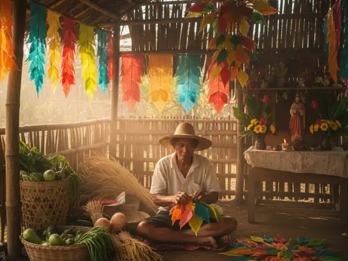 pahiyas history kiping making san isidro lucban Elderly man preparing colorful kiping for the Pahiyas Festival in Lucban, Quezon.
