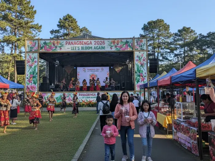 panagbenga 2026 schedule key events baguio Early morning setup for Panagbenga 2026 events at Burnham Park, Baguio City.