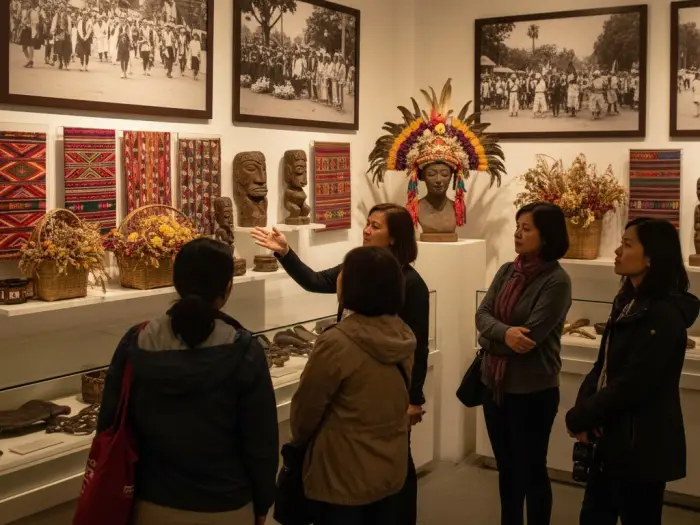 panagbenga history cultural significance baguio Visitors exploring Panagbenga Festival history exhibit inside the Baguio Museum.
