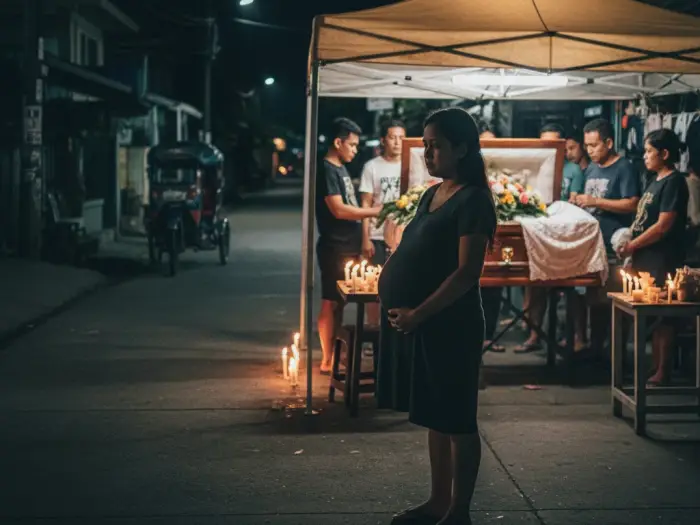 pregnant filipina wake superstition Pregnant Filipina avoiding entering a funeral wake due to traditional pamahiin.