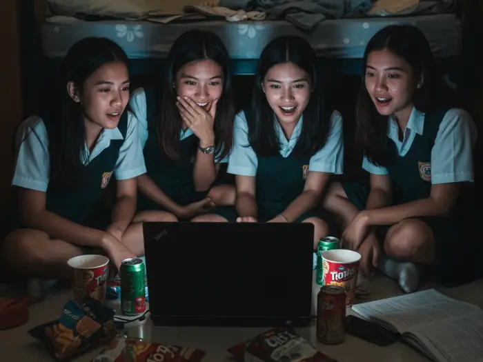 puyat culture filipino students sleeping habits Filipino students binge-watching late at night, reflecting puyat culture in PH.
