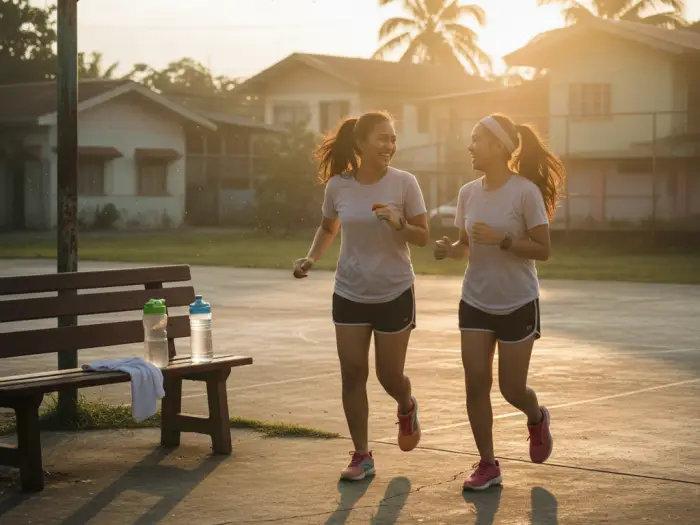 stay consistent weight loss tips filipinos Filipino friends jogging and motivating each other for consistent weight loss.