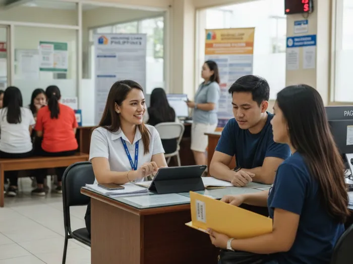 how pag ibig housing loans work philippines guide Pag-IBIG loan officer explaining how Pag-IBIG housing loans work to Filipino first-time buyers.