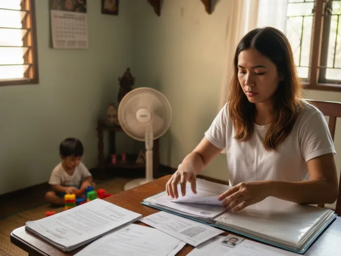 national id philsys requirements documents philippines Filipina preparing requirements for the Philippine National ID PhilSys registration at home.