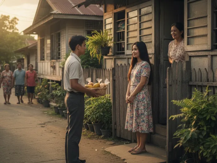 old filipino courtship traditional visitation Young Filipino man visiting a woman’s home during old-style courtship traditions.