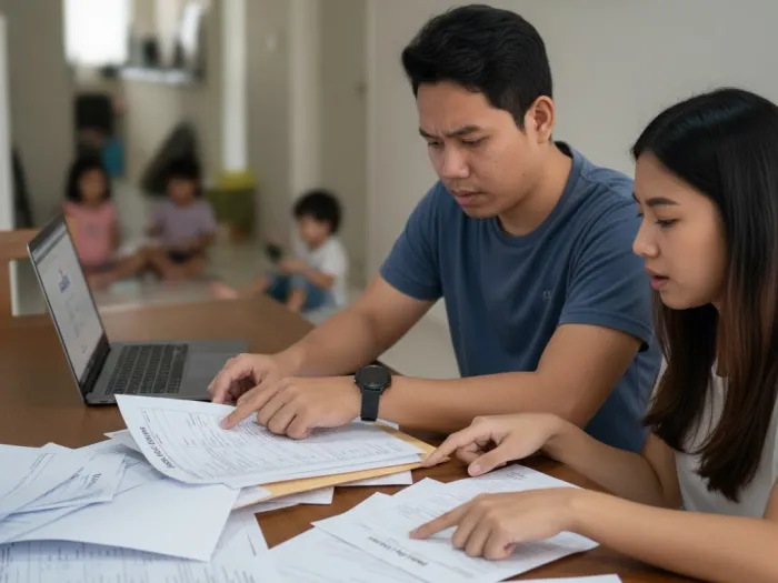 pag ibig housing loan mistakes first time buyers Filipino struggling with common Pag-IBIG housing loan mistakes and missing requirements at home.