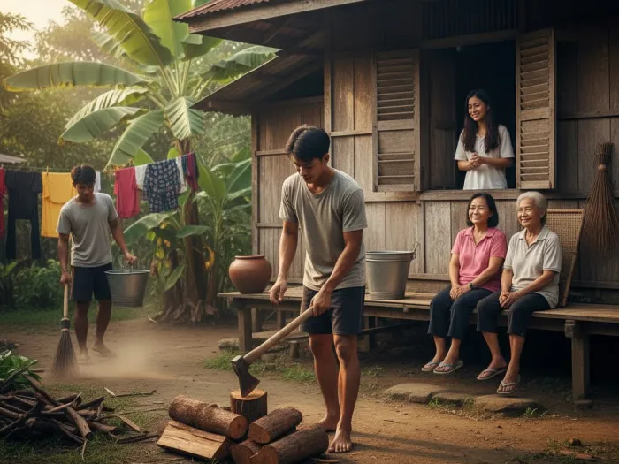 paninilbihan filipino courtship service tradition Young man helping with chores as part of the Filipino paninilbihan tradition.