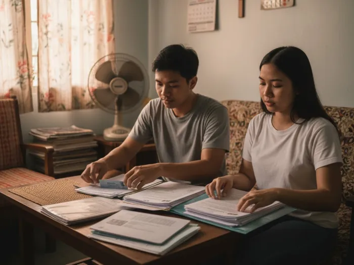 philhealth konsulta z benefits requirements philippines Filipino preparing requirements for PhilHealth Konsulta and Z Benefits at home.