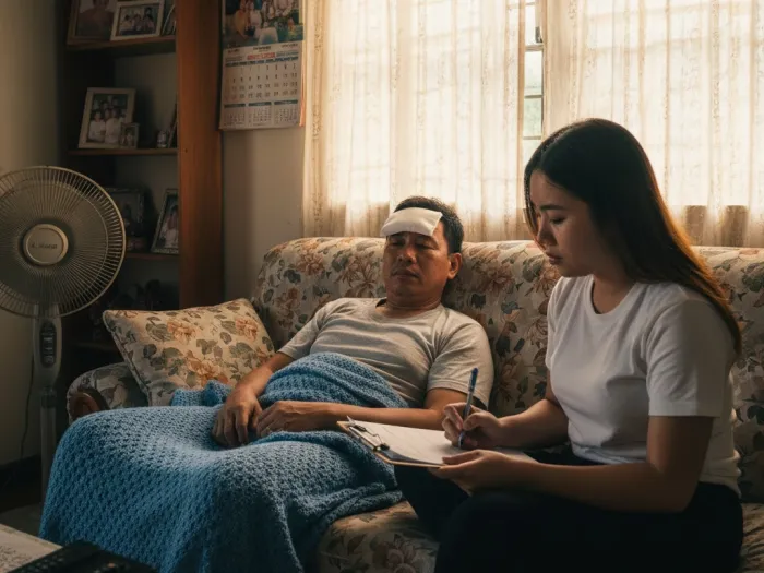 sss sickness benefit philippines financial backup Filipino employee at home preparing documents for his SSS sickness benefit.