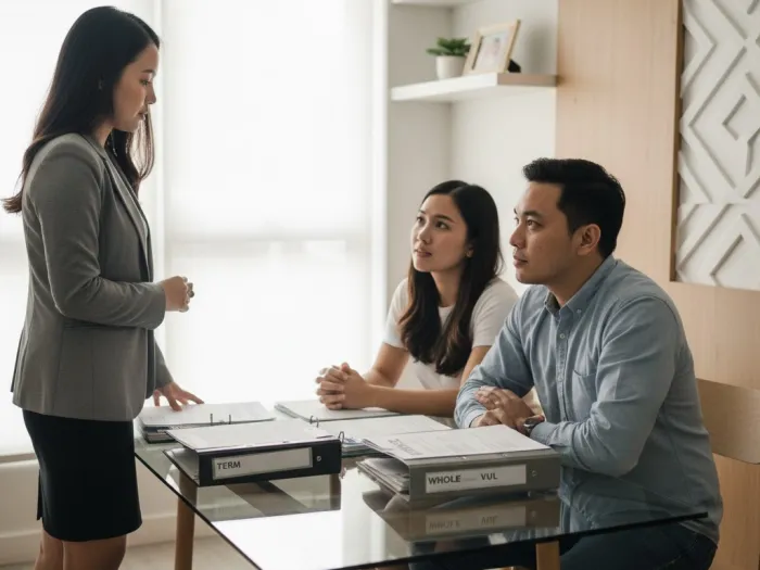 types of life insurance philippines term vul whole Filipina advisor explaining types of life insurance in the Philippines like term, whole life, and VUL.