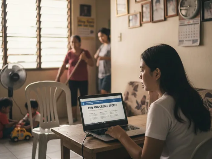 what credit score means pinoys Filipina learning about what a credit score means for Pinoys inside a modest home.